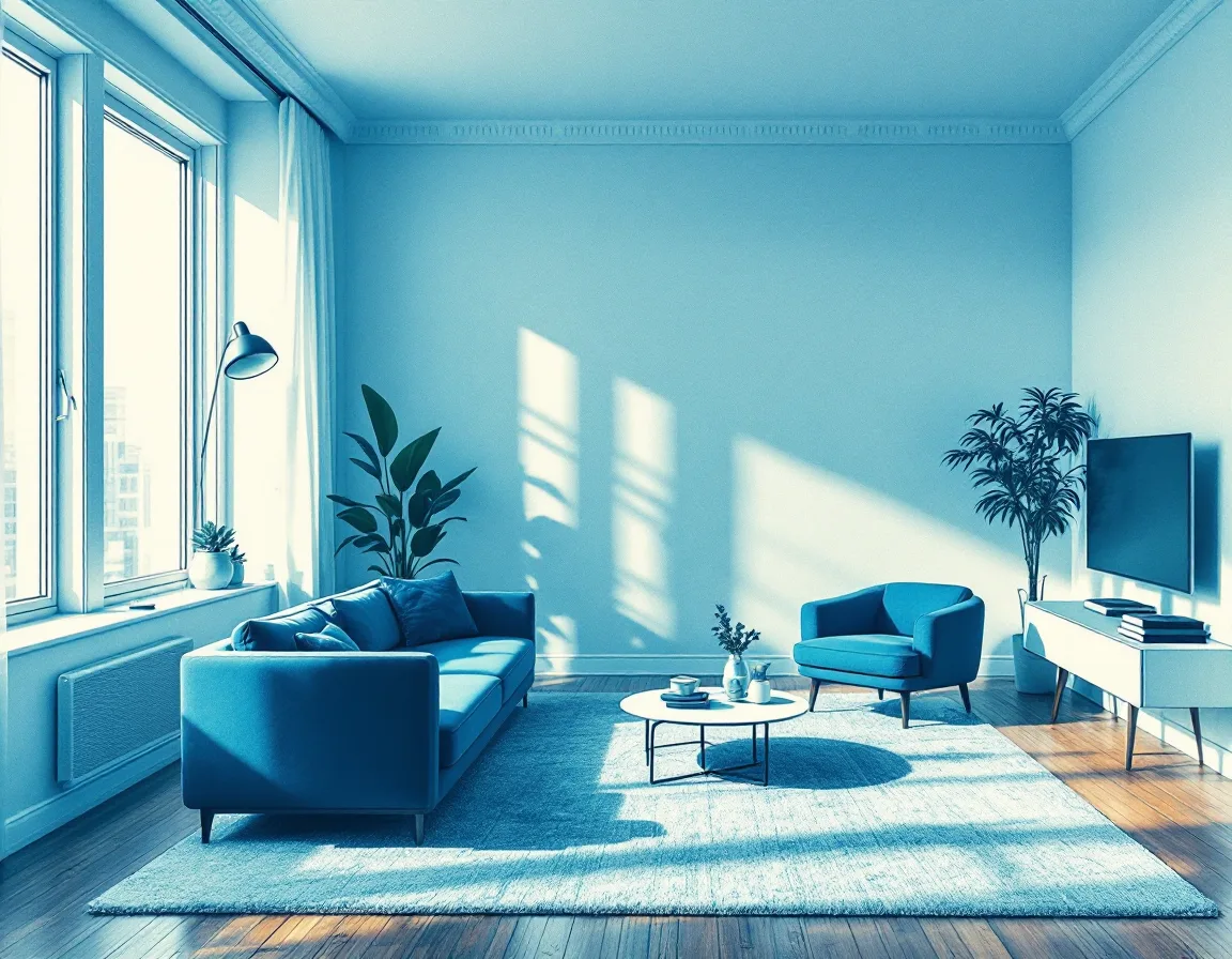 Empty room virtually staged with rendered furniture